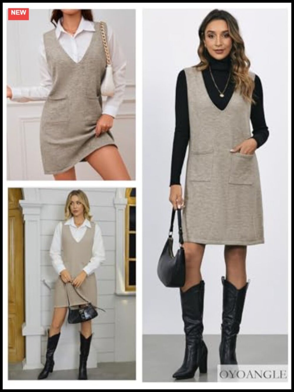 Sleeveless V Neck Sweater Vest Dress Loose Fit Pockets Fall Casual - Picture 5 of 6